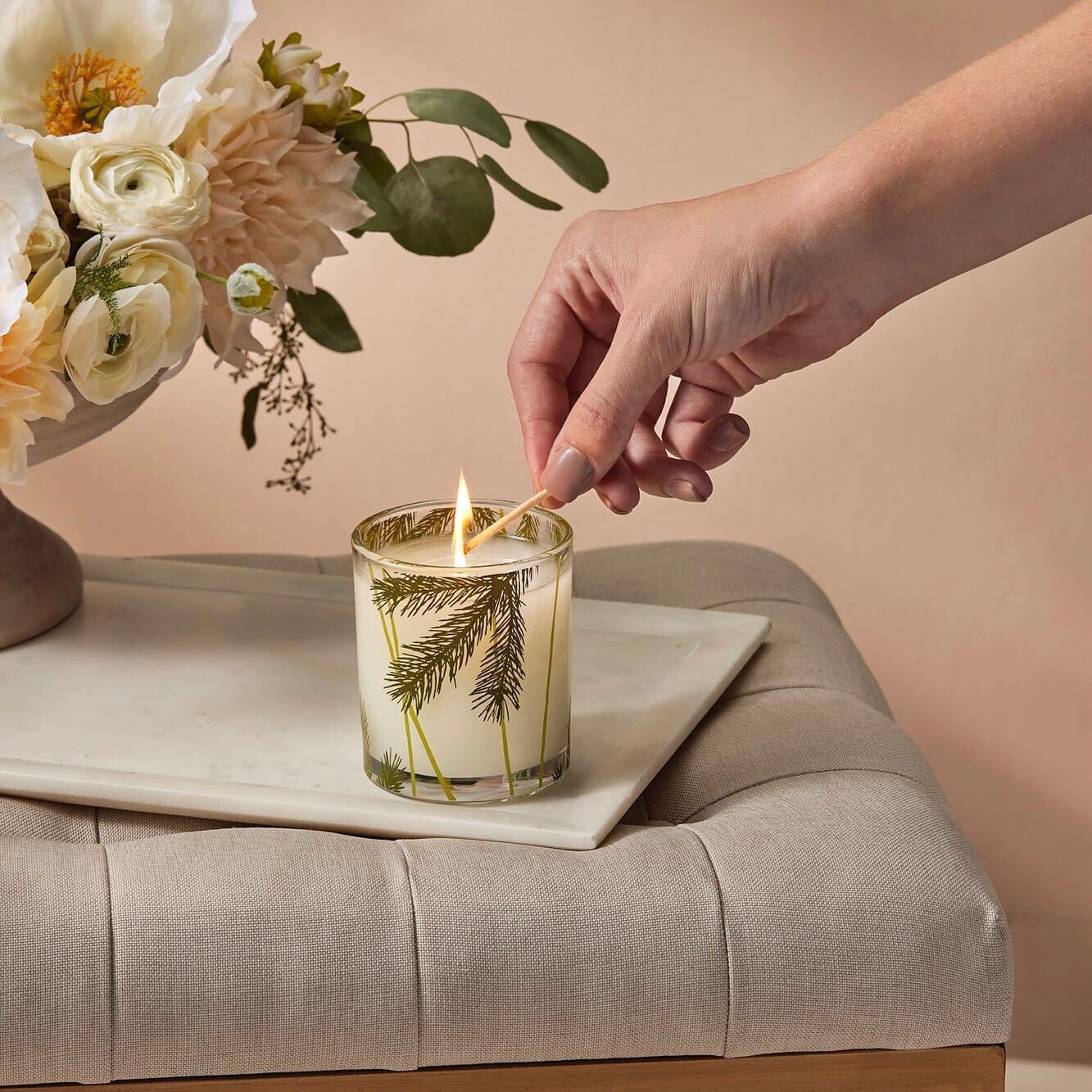 Frasier Fir Poured Candle, Pine Needle Design